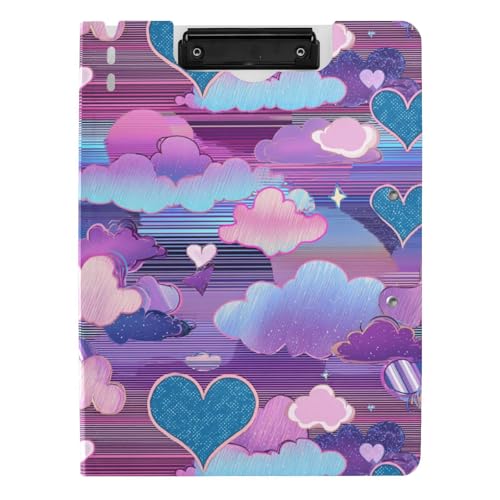 Gefaltetes Klemmbrett, Herzen, Wolken, Dampfwellen, Blau, Lila, A4, Klemmbrett, Doppelklammern, Stifthalter, Still-Clipboard mit festem Einband Gefaltetes Klemmbrett, Herzen, Wolken, Dampfwellen, Blau, Lila, A4, Klemmbrett, Doppelklammern, Stifthalter, Still-Clipboard mit festem Einband von sanluoli