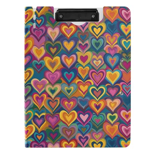 Klemmbrett-Mappe, Retro, bunte Herzen, gestreift, A4-Klemmbrett mit Padfolio, Doppel-Clips, Stifthalter, Schulklemmbrett mit Abdeckung Klemmbrett-Mappe, Retro, bunte Herzen, gestreift, A4-Klemmbrett mit Padfolio, Doppel-Clips, Stifthalter, Schulklemmbrett mit Abdeckung von sanluoli