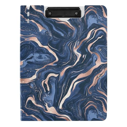 Klemmbrett-Mappe, blau-goldfarbene Marmor-Textur, A4-Klemmbrett, Folio, Doppel-Clips, Stifthalter, Still-Clipboard mit festem Einband von sanluoli