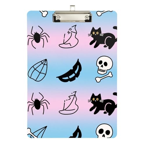 Klemmbrett für Halloween, schwarze Katze, Spinne, Totenkopf, Taschengröße, transparent, für legale Frauen, Basketball-Trainer, Größe 22,9 x 30,5 cm Klemmbrett für Halloween, schwarze Katze, Spinne, Totenkopf, Taschengröße, transparent, für legale Frauen, Basketball-Trainer, Größe 22,9 x 30,5 cm von sanluoli