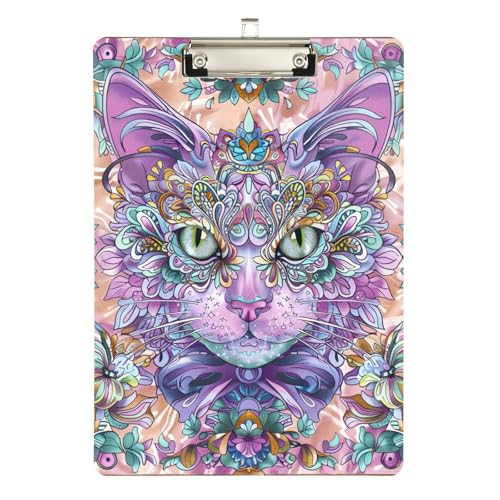 Klemmbrett im Boho-Stil, Blume, violett, Katze, Standard-Loch, für Polizei, Büro, Krankenschwester, Fußball, Trainer, Größe 22,9 x 30,5 cm Klemmbrett im Boho-Stil, Blume, violett, Katze, Standard-Loch, für Polizei, Büro, Krankenschwester, Fußball, Trainer, Größe 22,9 x 30,5 cm von sanluoli