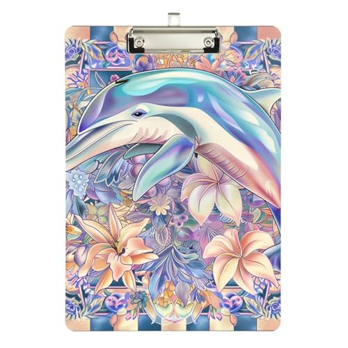 Klemmbrett im Boho-Stil, Blumenmuster, Delfin, Standardloch für Volleyball, Baseball, Trainer, Größe 22,9 x 30,5 cm Klemmbrett im Boho-Stil, Blumenmuster, Delfin, Standardloch für Volleyball, Baseball, Trainer, Größe 22,9 x 30,5 cm von sanluoli
