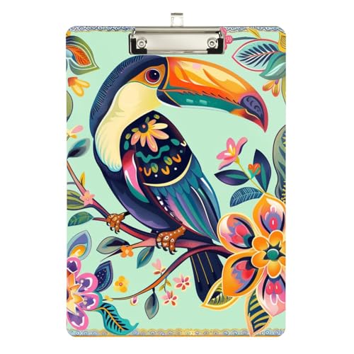 Klemmbrett im Boho-Stil, Blumenmuster, tropisches Tukan, Bauunternehmer, Hartbrett für Lehrer, Krankenpflege, Größe 22,9 x 30,5 cm Klemmbrett im Boho-Stil, Blumenmuster, tropisches Tukan, Bauunternehmer, Hartbrett für Lehrer, Krankenpflege, Größe 22,9 x 30,5 cm von sanluoli