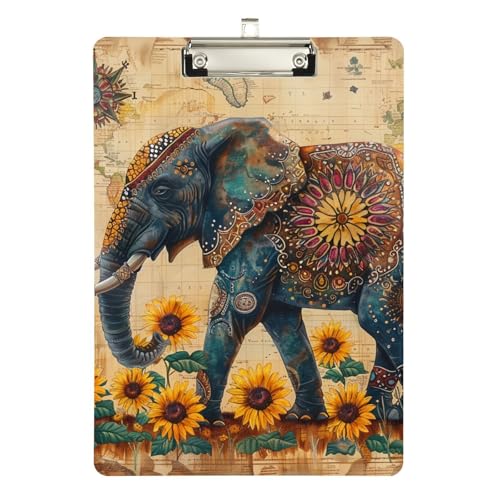 Klemmbrett mit Elefanten-Sonnenblumen-Motiv, Retro-Stil, Boho-Stil, Standard-Loch, für Krankenschwestern, Heimunternehmer, Größe 22,9 x 30,5 cm Klemmbrett mit Elefanten-Sonnenblumen-Motiv, Retro-Stil, Boho-Stil, Standard-Loch, für Krankenschwestern, Heimunternehmer, Größe 22,9 x 30,5 cm von sanluoli