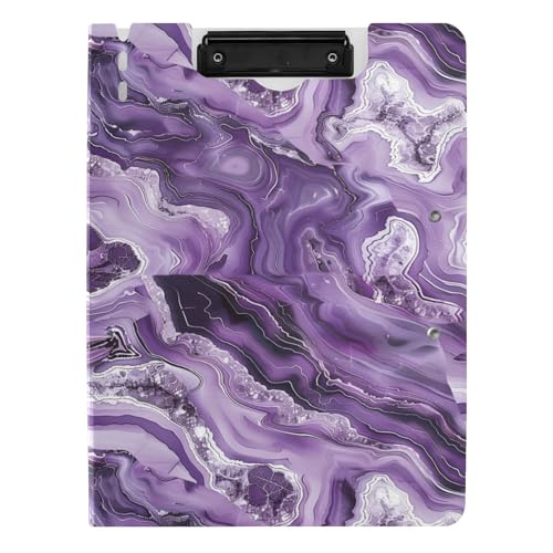 Klemmbrett mit Mappe, Amethyst-Marmor-Druck, A4, Klemmbrett, Folio, doppelte Metallklammern, Stifthalter, Schulklemmbrett mit Abdeckung Klemmbrett mit Mappe, Amethyst-Marmor-Druck, A4, Klemmbrett, Folio, doppelte Metallklammern, Stifthalter, Schulklemmbrett mit Abdeckung von sanluoli
