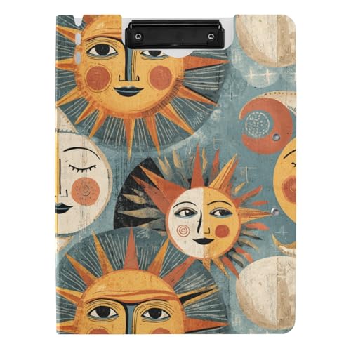 Klemmbrett mit Mappe, Vintage, Sonne, Mond, Gesicht, Retro, Gelb, Blau, A4, Klemmbrett, Binderfolio, zwei Metallklammern, Stifthalter, Still-Clipboard mit Abdeckung Klemmbrett mit Mappe, Vintage, Sonne, Mond, Gesicht, Retro, Gelb, Blau, A4, Klemmbrett, Binderfolio, zwei Metallklammern, Stifthalter, Still-Clipboard mit Abdeckung von sanluoli