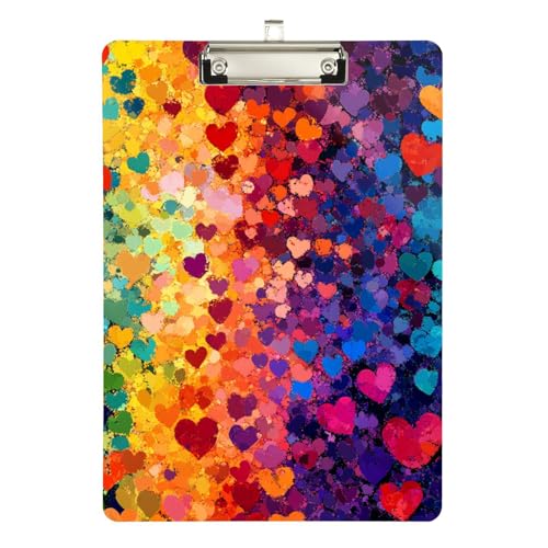 Klemmbrett mit bunten Herzen, Regenbogenfarben, transparent, für Fußball-Truck-Fahrer, Größe 22,9 x 30,5 cm Klemmbrett mit bunten Herzen, Regenbogenfarben, transparent, für Fußball-Truck-Fahrer, Größe 22,9 x 30,5 cm von sanluoli