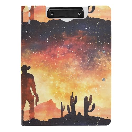 Klemmbrettmappe mit Aufbewahrung, Western-Cowboy, Kaktus, Sternenhimmel, A4, Klemmbrett, Folio-Ordner, doppelte Metallklammern, Stifthalter, Schulklemmbrett mit Abdeckung Klemmbrettmappe mit Aufbewahrung, Western-Cowboy, Kaktus, Sternenhimmel, A4, Klemmbrett, Folio-Ordner, doppelte Metallklammern, Stifthalter, Schulklemmbrett mit Abdeckung von sanluoli