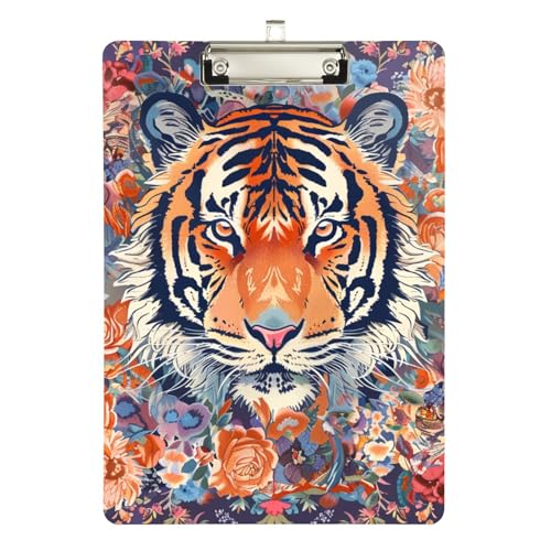 Kunststoff-Klemmbrett im Boho-Stil, Blumenmuster, Tiger, mit Design, Kunststoff, für personalisierte Klemmbretter für Lehrer, Größe 22,9 x 30,5 cm Kunststoff-Klemmbrett im Boho-Stil, Blumenmuster, Tiger, mit Design, Kunststoff, für personalisierte Klemmbretter für Lehrer, Größe 22,9 x 30,5 cm von sanluoli