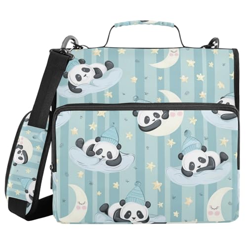 Niedliche Cartoon-Pandas-Mondstreifen, 3 Ringe, 3,8 cm, stabiler Reißverschluss mit Riemen, mehrere Taschen, Dokumentenmappe, Organizer für Schule und Büro Niedliche Cartoon-Pandas-Mondstreifen, 3 Ringe, 3,8 cm, stabiler Reißverschluss mit Riemen, mehrere Taschen, Dokumentenmappe, Organizer für Schule und Büro von sanluoli