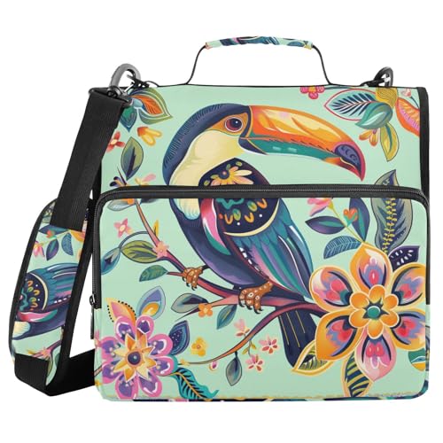 Ringbuch im Boho-Stil, Blumenmuster, tropisches Tukan, 3,8 cm, Reißverschluss, mit Riemen, wasserdicht, tragbar, Portfolio für Büro, Schule Ringbuch im Boho-Stil, Blumenmuster, tropisches Tukan, 3,8 cm, Reißverschluss, mit Riemen, wasserdicht, tragbar, Portfolio für Büro, Schule von sanluoli