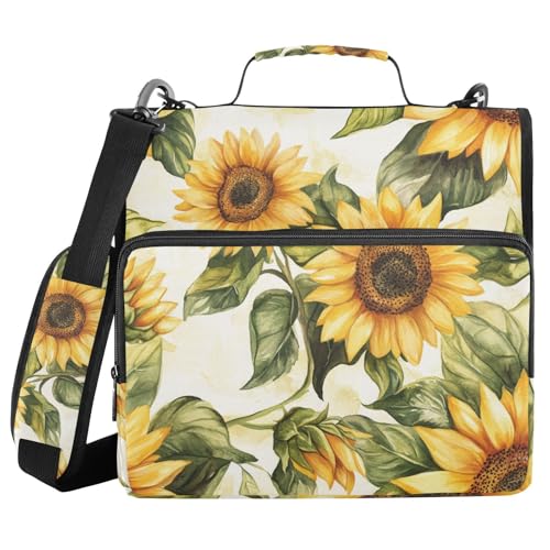 Ringbuch mit 3 Ringen, Retro-Stil, Sonnenblumen, 3,8 cm, Reißverschluss, mit Griff, für Schule / Büro Ringbuch mit 3 Ringen, Retro-Stil, Sonnenblumen, 3,8 cm, Reißverschluss, mit Griff, für Schule / Büro von sanluoli