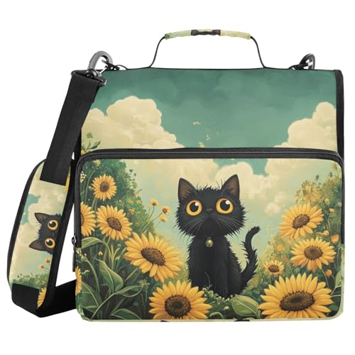 Schwarze Katze, Gänseblümchen, Sonnenblume, Frühling, 3,8 cm, 3 Ringe, Reißverschluss, Organizer mit Gurt, inklusive Reißverschlusstasche, Dokumentenmappe für Schule/Büro Schwarze Katze, Gänseblümchen, Sonnenblume, Frühling, 3,8 cm, 3 Ringe, Reißverschluss, Organizer mit Gurt, inklusive Reißverschlusstasche, Dokumentenmappe für Schule/Büro von sanluoli