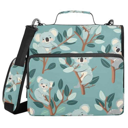 Süßes Tier-Koala-Mappe mit 3 Ringen, mit extra Taschen mit Griff und abnehmbarem Schultergurt, Reißverschluss, Portfolio für Büro, Schule Süßes Tier-Koala-Mappe mit 3 Ringen, mit extra Taschen mit Griff und abnehmbarem Schultergurt, Reißverschluss, Portfolio für Büro, Schule von sanluoli
