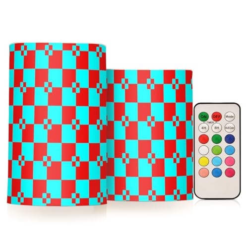 sanluoli Buffalo Plaid Red Cyan Flammenlose Kerze mit Fernbedienung Fake Candles Elektronische Lichter Feuerlose Fernbedienung für Party Batterie Kerze 2-teiliges Set von sanluoli