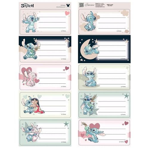 DISNEY Stitch SET mit Namensaufklebern für Schulhefte, SELBSTKLEBEND Sticker für Kinder SCHULBÜCHER, 20 Stickers (Stitch) von sarcia.eu