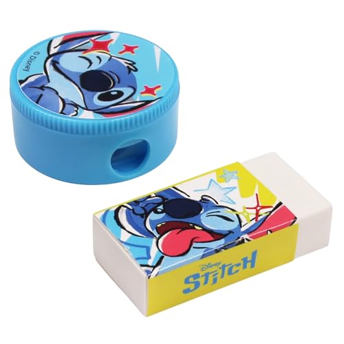 DISNEY Stitch Schulbedarfs SET: Bleistiftspitzer, Buntstiftspitzer + Radiergummi (A) von sarcia.eu