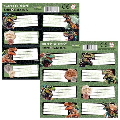 Dinosaurier SET Namensaufkleber für Schulhefte, SELBSTKLEBENDE Aufkleber für Kinderbücher, 16 Sticker (Dinosaurier A) von sarcia.eu