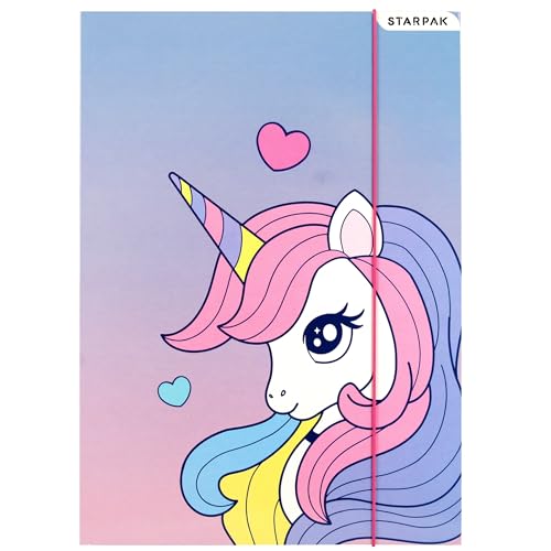 EINHORN STARPAK LAMINIERTE Sammelmappe mit Gummizug A4 für Mädchen (Einhorn A) von sarcia.eu