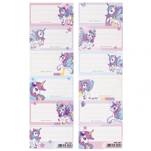 Einhorn Notizbuchaufkleber, Schulbuch Namensaufkleber, selbstklebende Aufkleber SET 12 STICKERS (Einhorn) von sarcia.eu