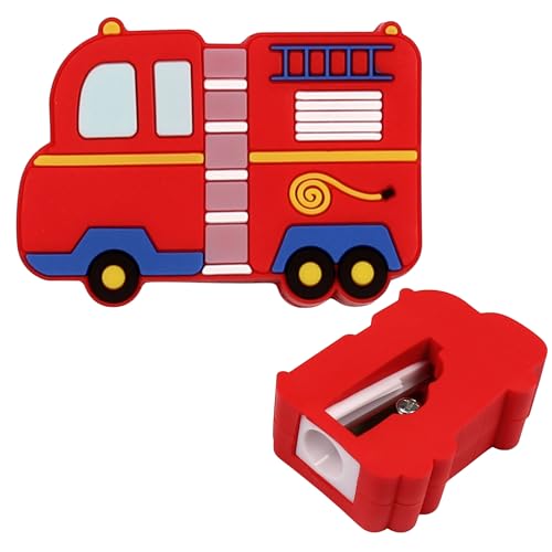 Einzelner Bleistiftspitzer FEUERWEHR aus GUMMI, Feuerwehrauto, Schulhobel, Buntstiftspitzer (Feuerwehrauto) von sarcia.eu