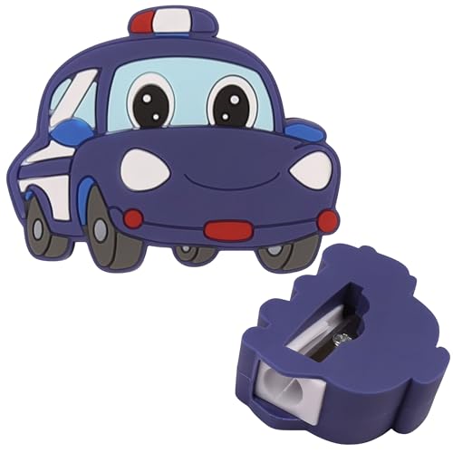 Einzelspitzer Polizei aus GUMMI, Polizeiauto, Bleistiftspitzer, für Schulen (Polizeiauto) von sarcia.eu