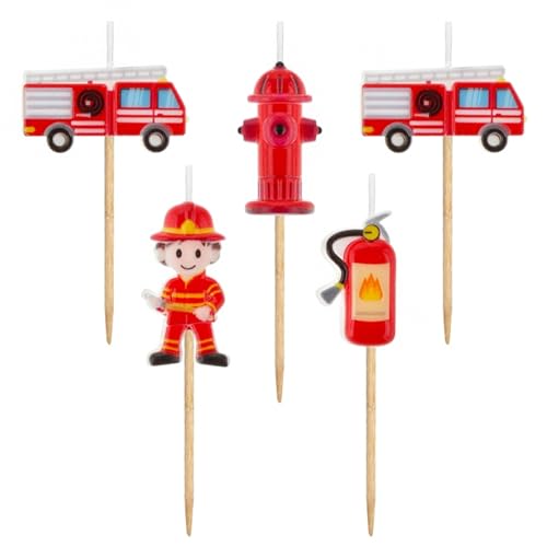 FEUERWEHR Geburtstagskerzen, Tortenpicker, Geburtstagsfeier für Jungen SET 5 Stück 3 cm (C) von sarcia.eu