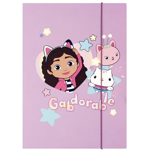 Gabby’s Dollhouse LAMINIERTE Schulmappe mit Gummiband, LEHRMITTEL: Uhr STARPAK A4 (Gabby's Dollhouse B) von sarcia.eu