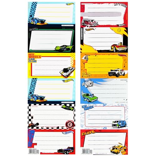 Hot Wheels Notizbuchaufkleber, Schulbuch Namensaufkleber, Selbstklebende Aufkleber SET 12 STICKERS (Hot Wheels) von sarcia.eu