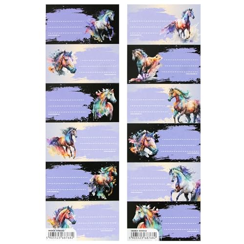 Pferde Namensaufklebern für Schulhefte, Schulbuchaufkleber, Selbstklebende Aufkleber SET 12 STICKERS (Pferde) von sarcia.eu