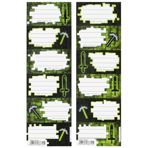 Pixel FÜR SPIELER GAMER Notizbuchaufkleber, Schulbuch Namensaufkleber, Selbstklebende Aufkleber SET 12 STICKERS (Pixel) von sarcia.eu