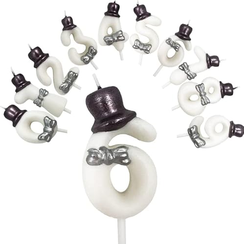 Satxtv White Birthday Candles Number 6 Hat Candle Boy Prince Gentleman Number Candle cake Birthday Wedding Candle with Stand von satxtv