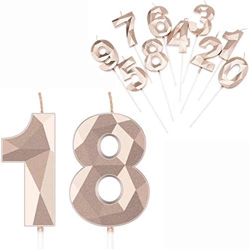 Kerzen Nummer 18 Geburtstagskerzen Zahlen 0-9 Kerzen gold Geburtstag Kerzen Kuchen Geburtstagstorte mit Halter, Champagner Gold von satxtv