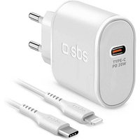 sbs Ladekabel mit Adapter weiß, Kabellänge: 1,0 m, 20 Watt von sbs