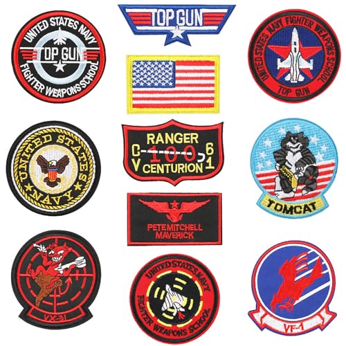 Patches Zum Aufbügeln Bügelflicken Bügelbilder Kinder, 11 Stück Top Gun Aufnäher Zum Aufbügeln, Flicken Zum Aufbügeln, Bestickte Aufnäher Bügelflicken Für Jeans T-Shirt Kleidung Mützen von scalingscal