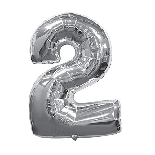 Folienballon Zahlen klein (0-9) in Silber, Höhe ca. 32 cm, Auswahl:Zahl 2 von schenken-24