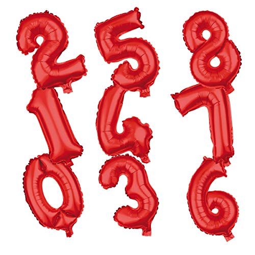 Folienballon Zahlen groß (0-9) in rot, Höhe ca. 80 cm/für Heliumfüllung geeignet, Zahlen:Zahl 2 von schenken-24