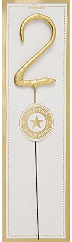 schenken-24 Wunderkerzen Zahl 2 Gold für Geburtstage & Jubiläen, Höhe 20cm, Unparfümiert von schenken-24