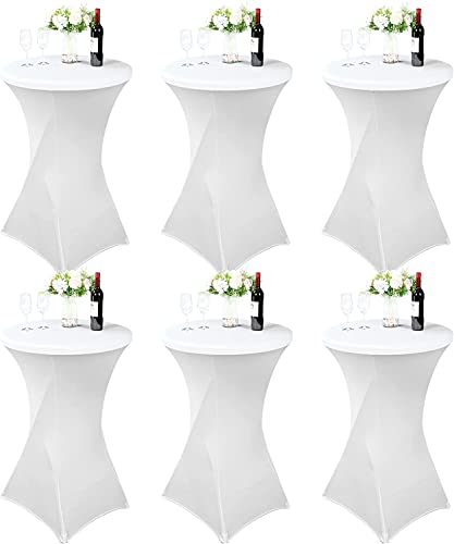Stehtisch hussen Hussen für Stehtische und Bistrotische,6er-Pack Stretch Stehtischhussen,runde Tischdecke mit hoher Oberseite für HochzeitenØ60-65cm / Ø70-75cm / Ø80-85cm (Anthrazit, Ø80-85cm,Weiß) von Schleuder
