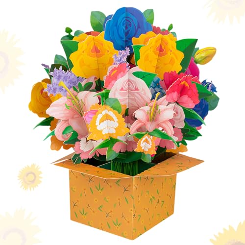 scicent Geburtstagskarte Mann Happy Mothers Day Karte 3D-Blumenstrauß Karten Pop-Up Blumenkarte Ausgeworfene Grußkarte für Geburtstag Muttertag Valentinstag Blumen Klappkarte mit Umschlag - 31612 von scicent