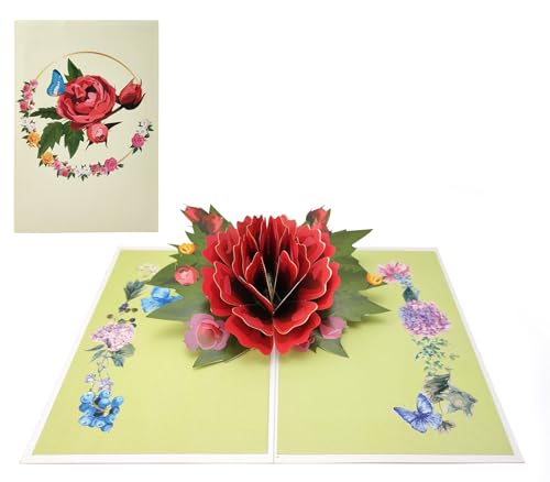scicent Pop Up Karte Blumenkarte für Mama3D Blumen Klappkarte zum Muttertag Blumenstrauß Karte mit Umschlag für Geburtstag Muttertag Jahrestag (Rot Nelke) - 20703 von scicent