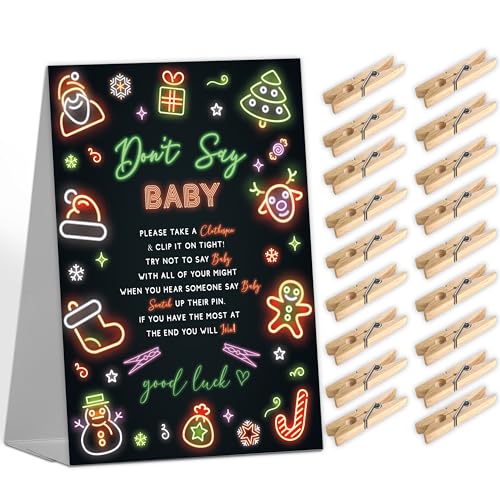 Don't Say Baby Game, Baby Shower Game Sign (1 Schild + 50 Mini Clothespins), Christmas Holiday Baby Shower Game for Gender Reveal Party Decorations, Party Favors Supplies-(MQ-1-7) von scodilo
