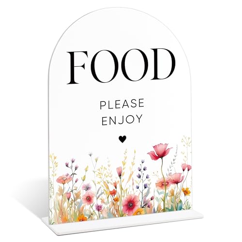 Florale Brautdusche Dekorationen, Food Please Enjoy Schild, Acrylschilder für Hochzeit, Hochzeitsbeschilderung für Empfang, Boho-Brautparty-Dekorationen für Junggesellinnenabschied, Antrag, Verlobung von scodilo