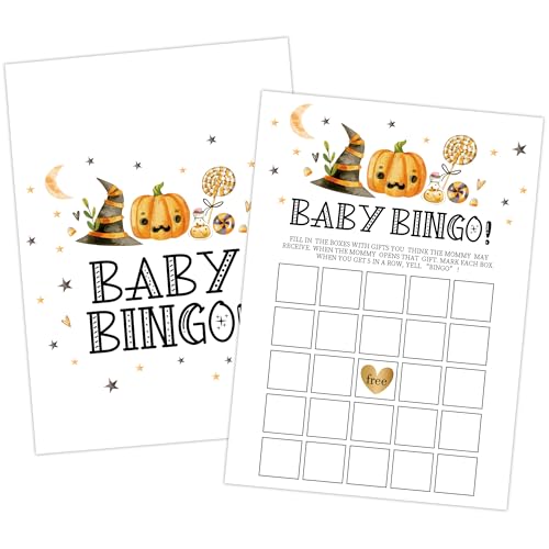 Halloween-Bingo-Spiel für Babypartys, 30 Stück, Halloween-Hut, Kürbis, Geschlechtsoffenbarung, Spiele für Gäste, neutrale Geschlechtsoffenbarung, Dekorationen, Babyparty-Aktivitäten, Gastgeschenke von scodilo