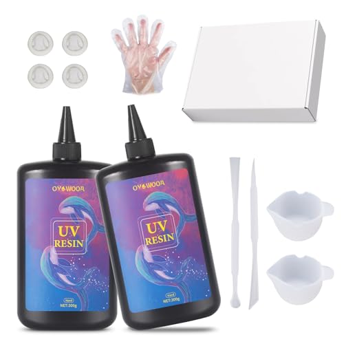 OYOWOOA UV-Harz für DIY-Kerzen Kerzenuntersetzer 600g Glas Epoxidharz Transparent Bastelset, Harz UV-gehärtet Kleber mit Werkzeug Silikon für Schmuckherstellung Nagelkunst(300g * 2) von sculokic