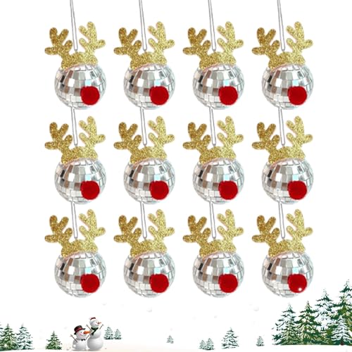 scyca Disco-Spiegelkugel, Discokugel, Auto-Spiegel-Dekoration, Anhänger für Weihnachtsbäume mit Hirschgeweih, 12 x Discokugel-Anhänger-Zubehör von scyca