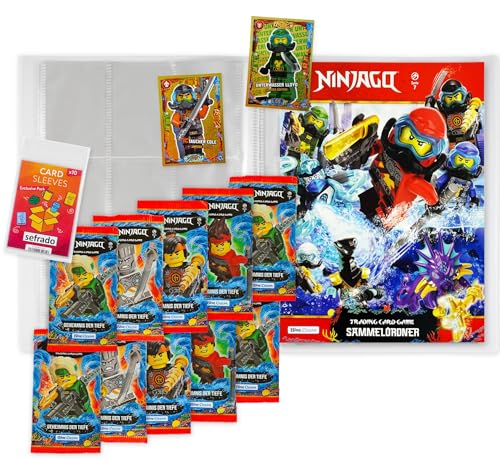 sefrado Bundle Exclusive Hüllen kompatibel mit 1 x Sammelmappe leer + 10 Booster Serie 7 Geheimnis der Tiefe Lego Ninjago Trading Card Game 2022 + Bonus Karten LE 1 Lloyd + LE 8 Cole von sefrado