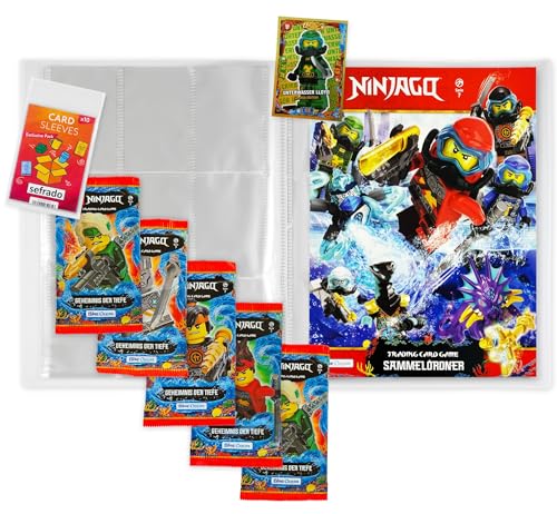 sefrado Bundle Exclusive Hüllen kompatibel mit 1 x Sammelmappe leer + 5 Booster Serie 7 Geheimnis der Tiefe Lego Ninjago Trading Card Game 2022 + Bonus Karte LE 1 Unterwasser Lloyd von sefrado