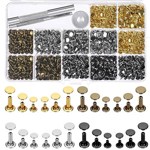 Selizo 480 Sets, 4 Farben, 3 Größen, Ledernieten, Doppelkappen-Nieten, röhrenförmige Metallnieten mit 3-teiligem Einstellwerkzeug-Set für Lederhandwerk, Reparaturen, Dekoration Selizo 480 Sets, 4 Farben, 3 Größen, Ledernieten, Doppelkappen-Nieten, röhrenförmige Metallnieten mit 3-teiligem Einstellwerkzeug-Set für Lederhandwerk, Reparaturen, Dekoration von selizo