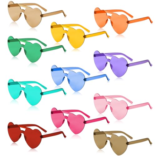 selizo 11 Paar Herzbrille, Partybrille Hippie Brille, Herz Sonnenbrille Lustige Brillen für Halloween Fasching Geburtstagsfeier,Party Brille für Erwachsene, Jungen (11 colors) von selizo